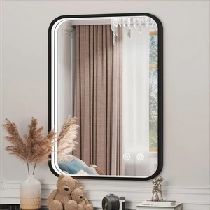 20x28" Black LED Bathroom Mirror Dimmable Lighted Vanity Anti-Fog Wall Mount - Picture 1 of 9
