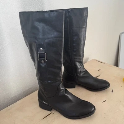 Style & Co Black Faux Leather Knee High Boots Side Buckle Zip Women's Size 9.5M - Image 1 of 4