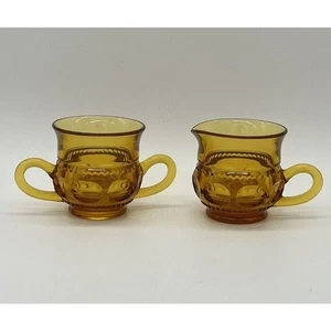 Vtg Indiana Glass Amber Kings Crown Thumbprint Cream And Sugar Set - Picture 1 of 2