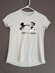 Under Armour Shirt Girls Youth Size M Gray Short Sleeve Heat Gear Loose Fit - Picture 1 of 5