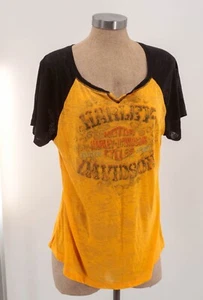 Harley Davidson Womens Graphic Orange Acid Wash Restless Spirit Shirt Large - Picture 1 of 5