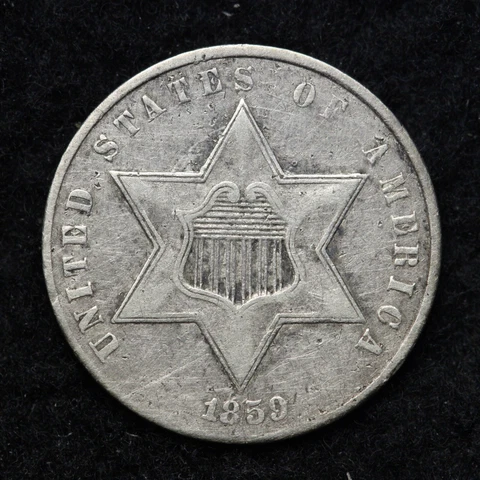1859 Three Cent Silver Piece CHOICE XF E189 XCYK Cover