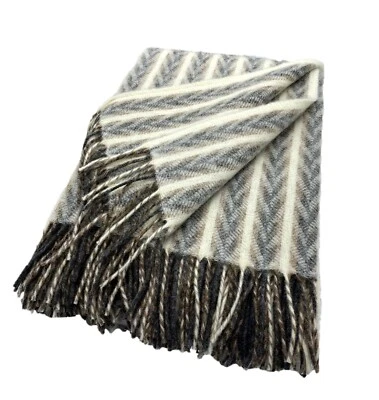 Wolldecke mit Fransen Decke Plaid Wollplaid Tagesdecke 100% Wolle 130x200cm - Bild 1 von 4