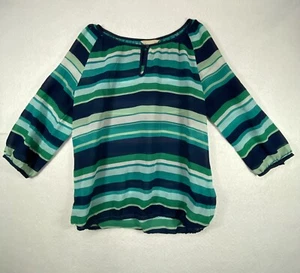 Banana Republic Women's 3/4 Sleeve Blouse M Green Striped Elastic waist  - Picture 1 of 8