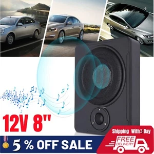 12V 8" Auto Subwoofer und Verstärker Aktiv Verstärker Untersitz Slim Audio Lautsprecher Set - Bild 1 von 23
