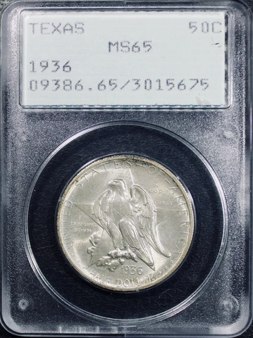 1936 Texas Silver Commemorative Half Dollar - PCGS MS-65 - Old Rattler Cover