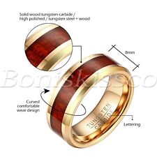 Men's Women's Wood Inlaid Couples Tungsten Carbide Ring Wedding Band Comfort Fit