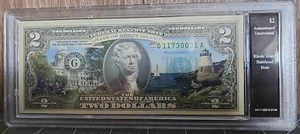 The Bradford Exchange UNITED STATES COLORED $2 Bill UNCIRCULATED (RHODE ISLAND) - Picture 1 of 6