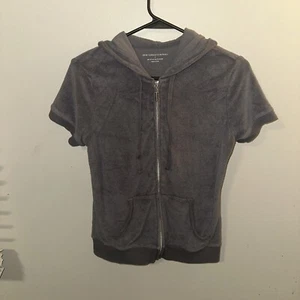 New York & Company Zip Shirt Womens Small Gray Short Sleeve Terry Cloth Vacation - Picture 1 of 11