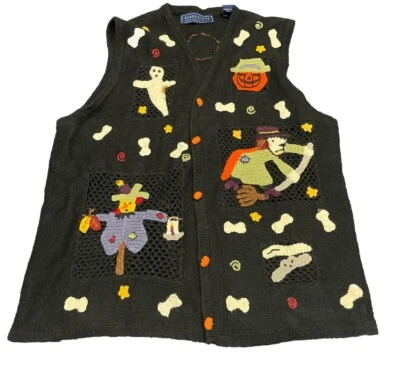 Vintage Halloween Holiday Editions Large Sweater Vest Pumpkins I4 - Image 1 of 4