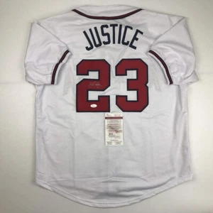 Autographed/Signed David Justice Atlanta White Baseball Jersey JSA COA - Picture 1 of 4