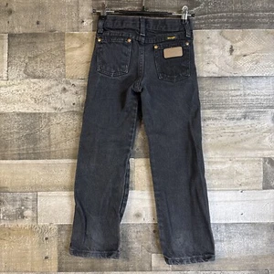 Vintage Wrangler Jeans Youth Boys Clothes SZ 6 Slim Black Denim Adjustable Jeans - Picture 1 of 20