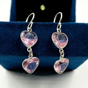925 Sterling Silver Pink Topaz Gemstone Handmade Jewelry Heart Shape Earring - Picture 1 of 4