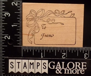 PSX RUBBER STAMPS F-395 TO FROM GIFT TAG LABEL BOW & RIBBON #1404 - Picture 1 of 2