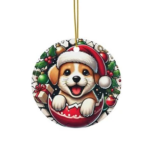 Puppy in Santa Hat Christmas Ornament – Festive Dog with Baubles and Gifts Décor - Picture 1 of 4