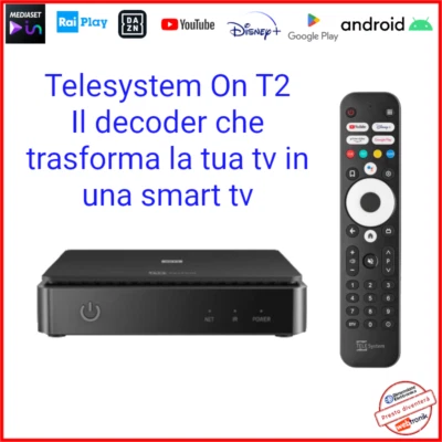 Decoder Android tv Ricevitore Digitale Terrestre Telesystem ON T2 HD 1080P Wifi - Immagine 1 di 4