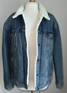 Levi's Sherpa Lined Denim Trucker Jacket Large Men’s Heavy duty Warm Cozy - Picture 1 of 6