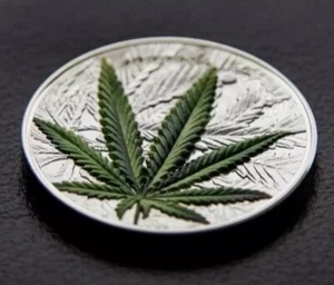 2016 Benin 1 oz Silber 1000 Francs CFA Cannabis Leaf BOX & COA - Bild 1 von 3