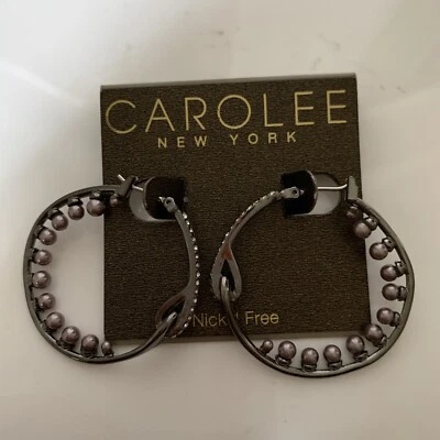 PENDIENTES CAROLEE HEMATITA ARO PERLA 1.35" NUEVOS CON ETIQUETAS JY92 Foto 1 de 4