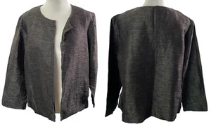 Blazer corto donna Eileen Fisher taglia M nero misto seta manica 3/4 lusso - Foto 1 di 11
