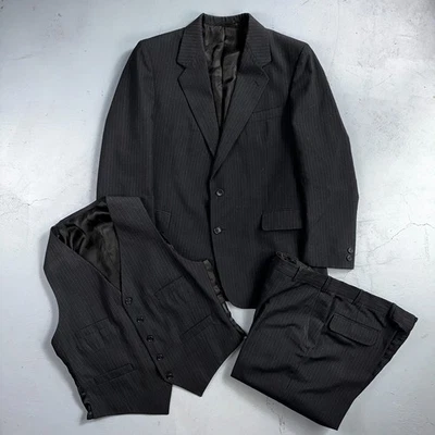 VTG Mens 3 PC Suit 42 Jacket Coat Pants Black Vest Rockabilly 70s American Trend - Image 1 of 4