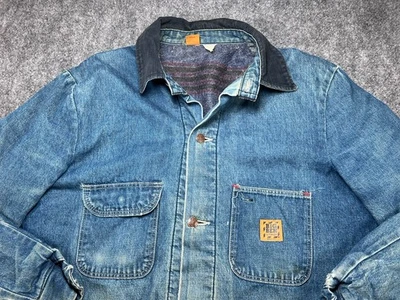Jaqueta masculina vintage Big Ben Wrangler 42 azul denim cobertor forrado algodão Detroit - Imagem 1 de 4