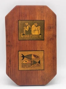Vintage Handmade Lacquered Wood Wall Hanger Zodiac Gemini & Pisces Astrology - Picture 1 of 7