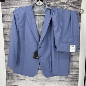 Paul Fredrick 2pc Suit Mens 58R, 48x38 Unhemmed Sky Blue Super 120s Blazer Pants - Picture 1 of 7