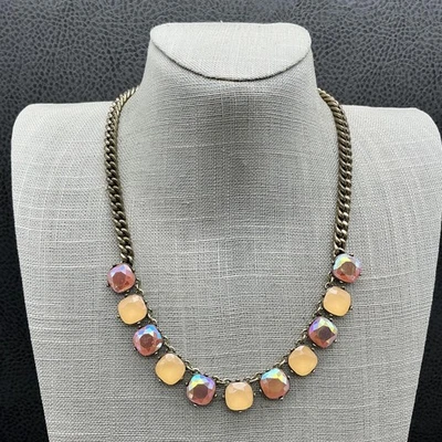 Collar J Crew Tono Dorado Cadena Cabujón Amarillo Cristal Iridiscente Declaración Foto 1 de 4