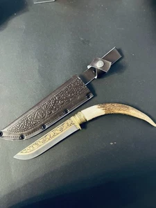 Exklusives Sammlermesser – Echt Hirschhorn & Goldverzierung – Handgefertigt 10 - Bild 1 von 17