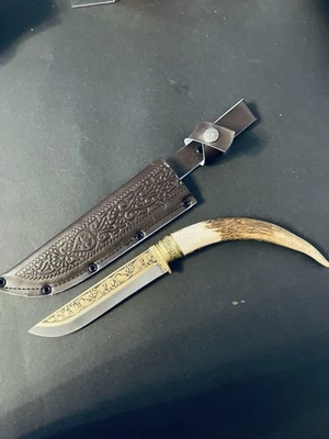 Exklusives Sammlermesser – Echt Hirschhorn & Goldverzierung – Handgefertigt 10 - Bild 1 von 4