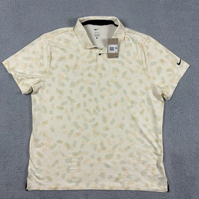 Nike Polo Shirt Mens 2XL Yellow Golf Tour Dri-FIT All Over Print FD5739-113 - Image 1 of 4