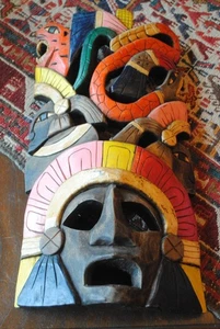 MASCARILLA MADERA TALLADA AZTECA MAYA VINTAGE SERPIENTES JAGUAR - Imagen 1 de 9