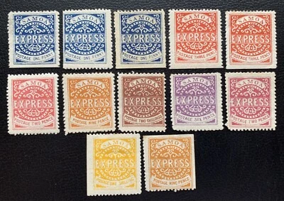 1877-82 SAMOA EXPRESS REPRINT SET OF 12 UNUSED NO GUM LIGHT HINGES VF - Image 1 of 2