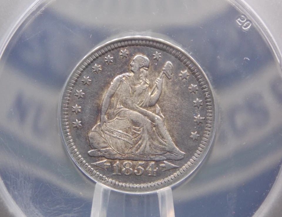 1854 "P" Seated Liberty Quarter *ARROWS* 25c ANACS EF40 XF Details #181 ECC&C - Image 1 of 4
