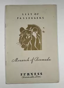 1933 Monarch of Bermuda Passenger List - NY to Bermuda - Furness-Bermuda Line - Picture 1 of 4
