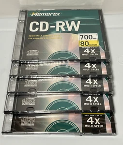 NEU Memorex CD-RW 4x 700MB 80 Min wiederbeschreibbare Compact Discs, 5er Set, - Bild 1 von 6