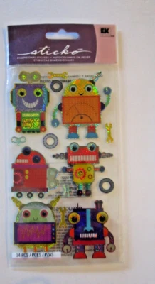EK SUCCESS STICKO Dimensional Stickers - Robots - hard to find NEW 14 pieces - Image 1 of 3