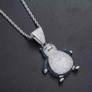 3.50 Ct Round Cut Real Moissanite Cartoon Penguin Pendant 14K White Gold Plated - Picture 1 of 7