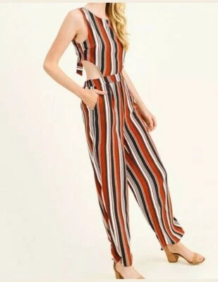 MONO MULTICOLOR A RAYAS RECORTADO LAZO TRASERO BOLSILLO PIERNA ANCHA S Nuevo Foto 1 de 4