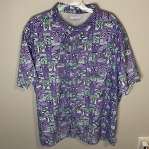 Columbia PFG Omni Shade Shirt XXL Purple Graphic Printed Button Up Fishing