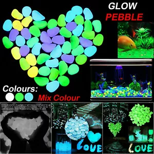 100PC GLOW IN THE DARK PEBBLE STONES LUMINOUS GARDEN FLOWER BED SHINY MIX COLOUR - Picture 1 of 16