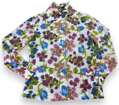 "Blusa de colección JC Penney Fashions floral con botones discoteca cuello daga 38"" busto" Foto 1 de 4
