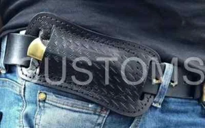 HANDGEMACHTES LEDER GRAVIERT HORIZONTALE SCHEIDE KLAPPTASCHENMESSER BUCK 110 (SCHWARZ) - Bild 1 von 4