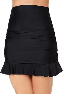 Island Escape High-Waist Ruffled Tummy Control Swim Skirt (Black, 6) - Image 1 of 2