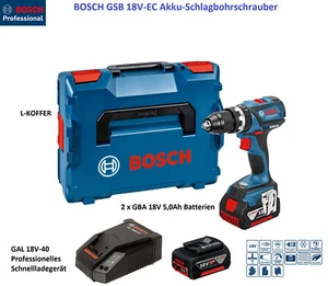 BOSCH GSB 18V-EC Taladro de percusión a batería 2 x 18V 5,0Ah L-MALETÍN carga... - Imagen 1 de 8