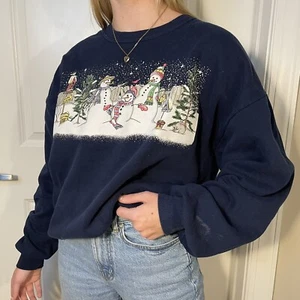 Sudadera Vintage Años 90 Navidad Cuello Redondo Snowman Holidays XL HECHA EN EE. UU. - Imagen 1 de 7