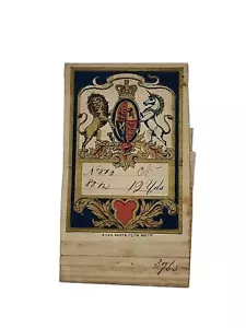 1870's-80's Original Dresden Textile Label Hand Colored Unicorn Lion Crown B729 - Picture 1 of 4