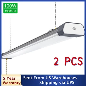100W Utility LED Shop Light Plug in High Bay Ceiling Commercial Light Fixture x2 - Picture 1 of 10