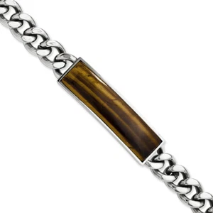 Chisel Stainless Steel Tigers Eye & Polished 8.25in Bracelet 8.25" - Picture 1 of 2